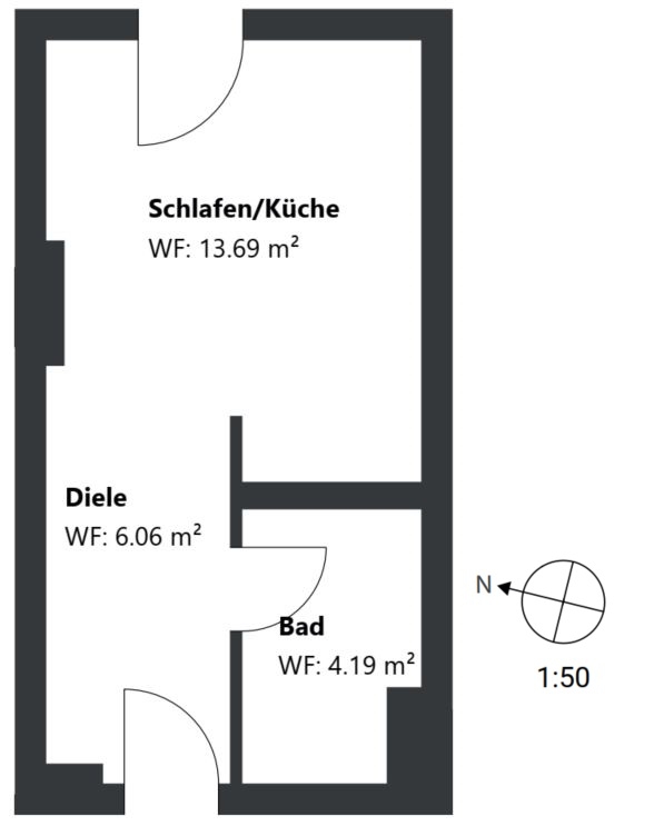 Etagenwohnung mit 1 Zimmer | München-Ramersdorf | 70474 | nicht maßstabsgetreu