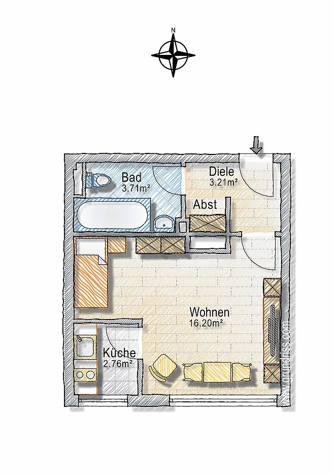 Apartment mit 1 Zimmer | München-Haidhausen | 70242 | - nicht maßstabsgetreu -