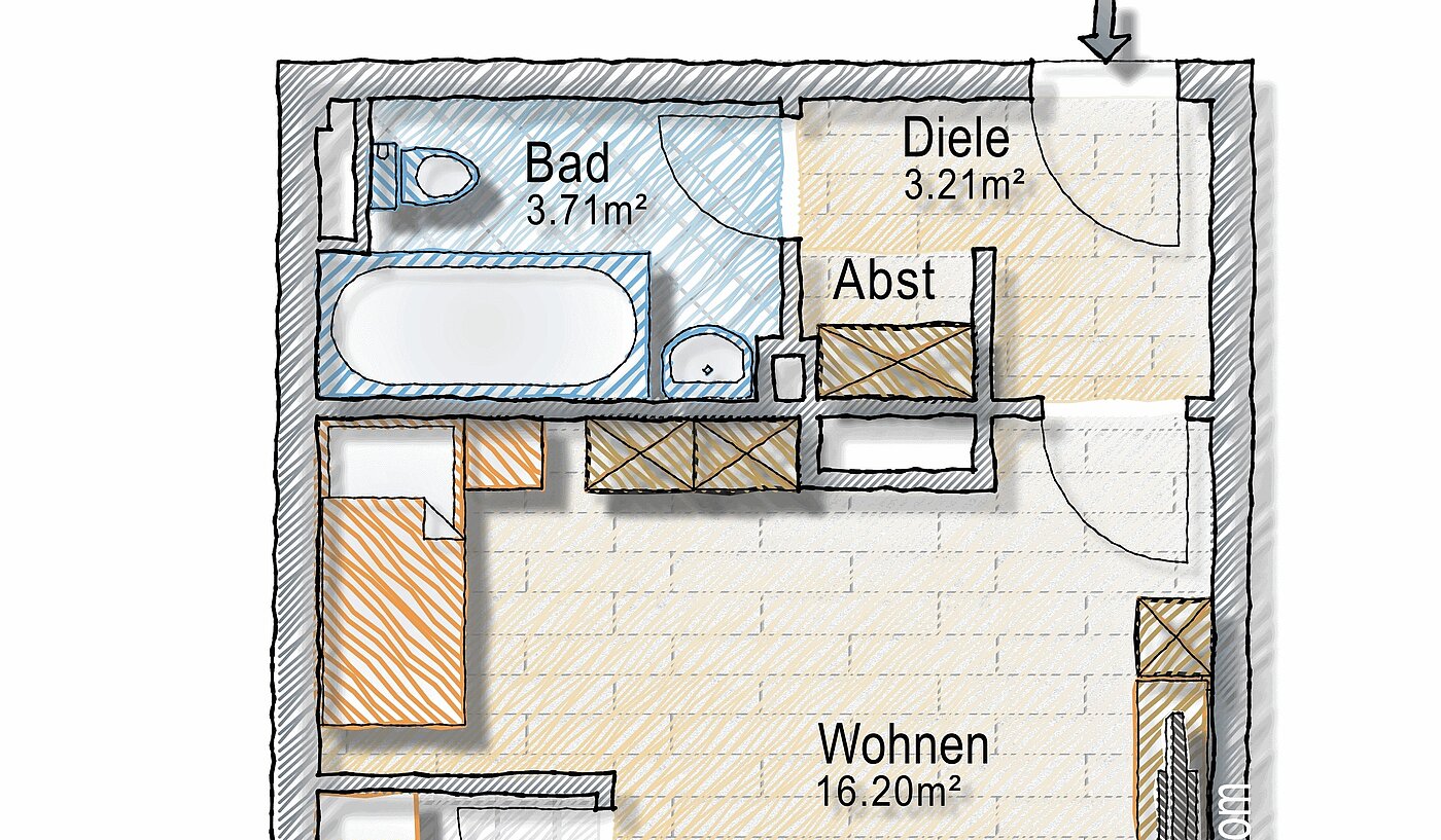 Apartment mit 1 Zimmer | München-Haidhausen | 70242 | - nicht maßstabsgetreu -