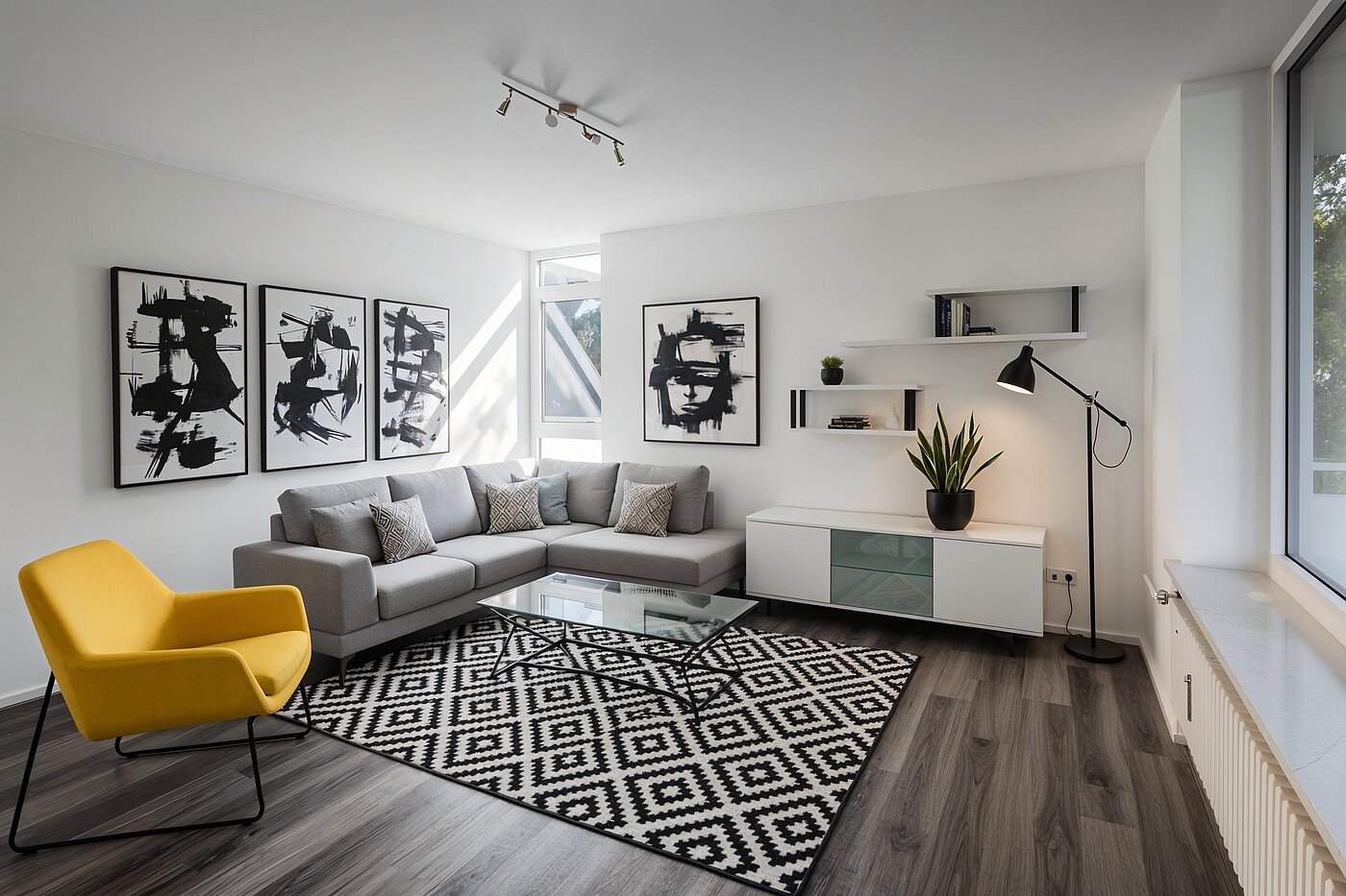 Hochparterre mit 1 Zimmer | München-Obermenzing | 70282 | KI-generiertes Möblierungsbeispiel