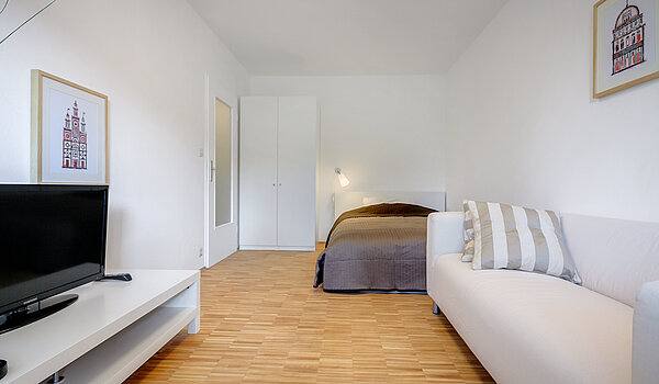 Apartment mit 1 Zimmer | München-Sendling | 70389 | Möblierungsvorschlag : Wohn- und Schlafbereich