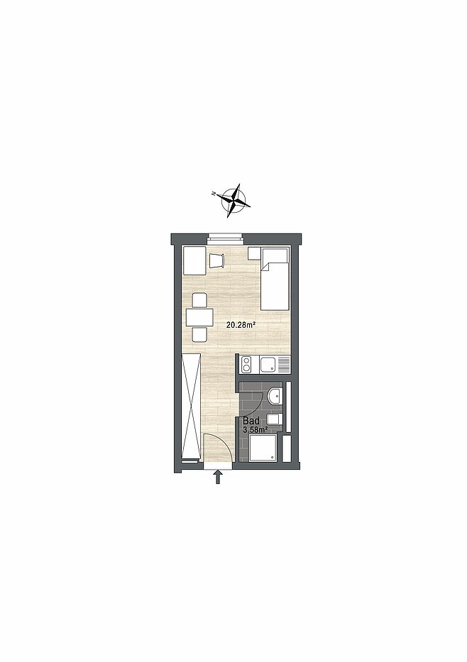 Apartment mit 1 Zimmer | München-Ramersdorf | 70251 | - nicht maßstabsgetreu -