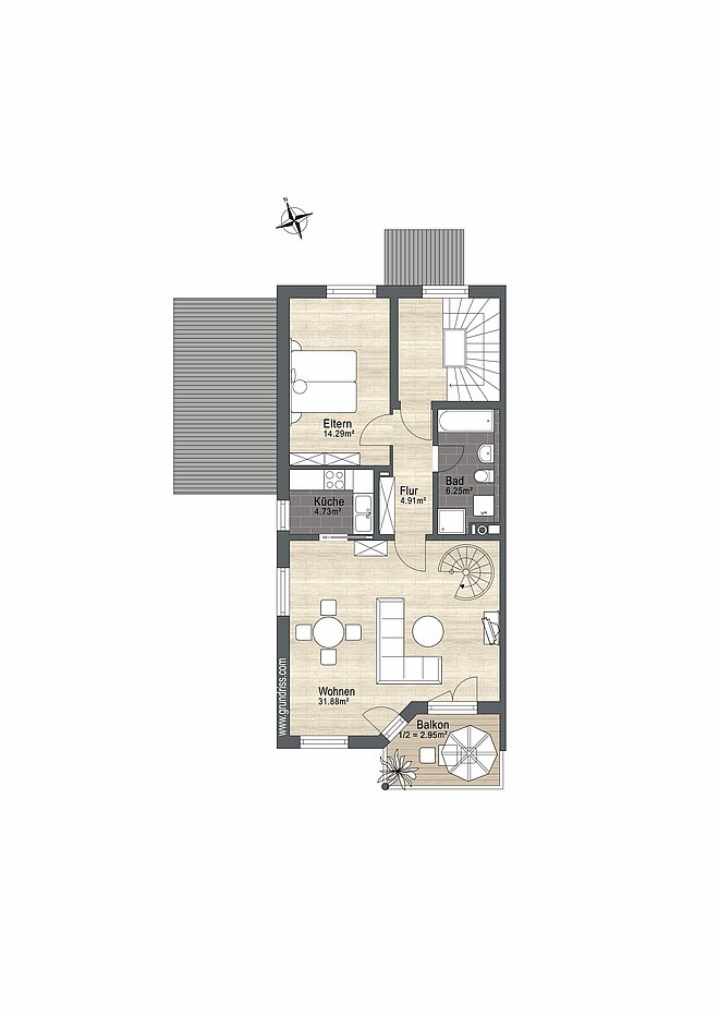 Maisonettewohnung mit 3.5 Zimmern | München-Trudering | 70238 | Nicht maßstabsgetreu