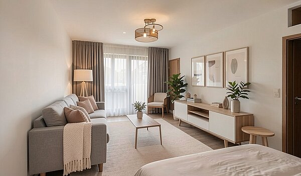 Apartment mit 1 Zimmer | München-Laim | 70503 | - Wohnzimmer, Skandinavisch - (KI generiert)