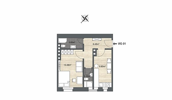 Etagenwohnung mit 1.5 Zimmern | München-Neuhausen | 70473 | - nicht maßstabsgetreu -