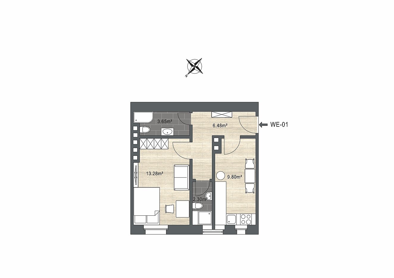 Etagenwohnung mit 1.5 Zimmern | München-Neuhausen | 70473 | - nicht maßstabsgetreu -