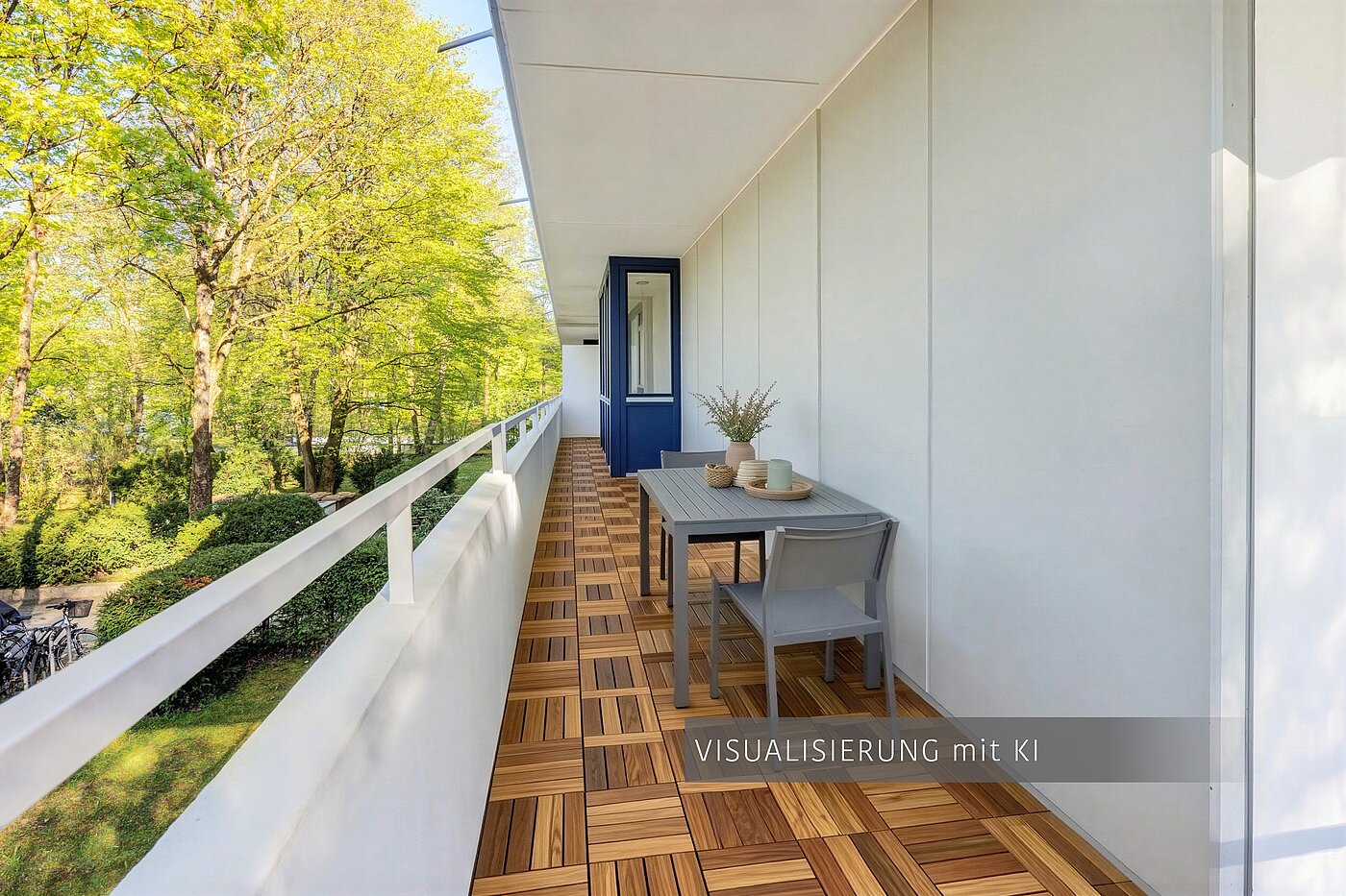 Etagenwohnung mit 3.5 Zimmern | München-Bogenhausen | 703052 | Schattiger Nordbalkon ( Visualisierung mit KI )