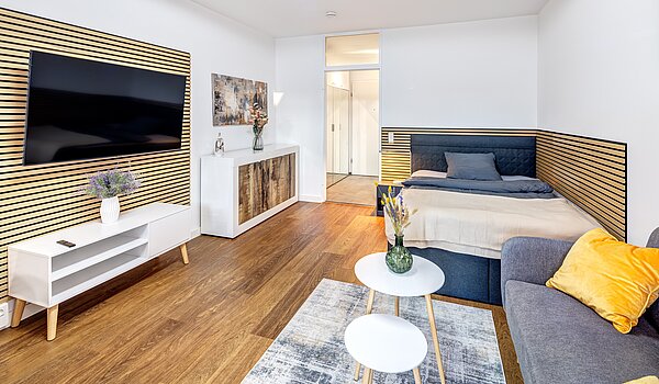 Apartment mit 1 Zimmer | München-Milbertshofen | 70183 | Mit Couch und Flatscreen