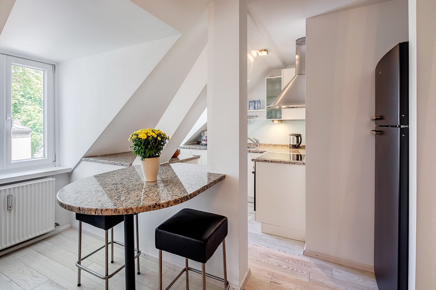 Etagenwohnung mit 2 Zimmern | München-Isarvorstadt | 70089 | Essecke mit Küchentresen
