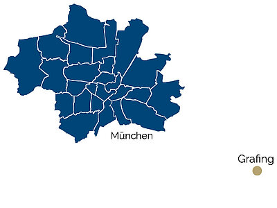 Die Karte zeigt die Entfernung nach München