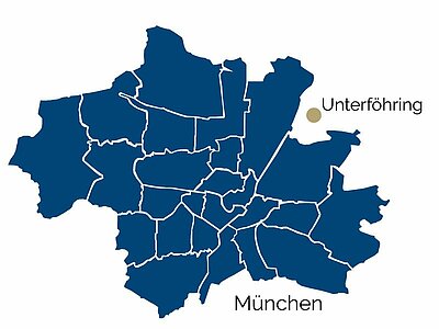 Stadtteil-Karte von Unterföhring und Umgebung
