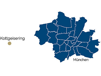 Die Karte zeigt die Entfernung nach München